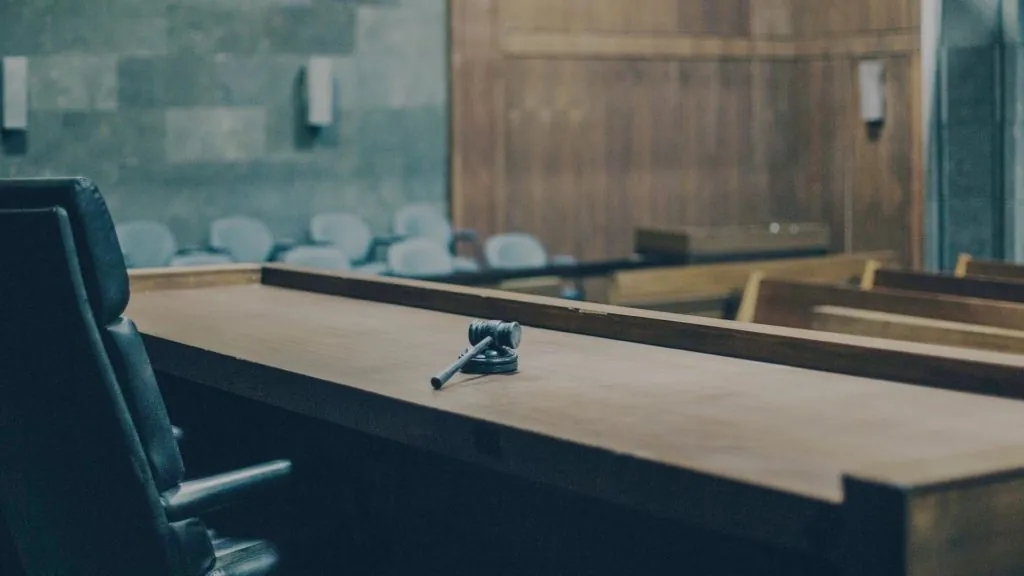 empty courtroom and judge's stand