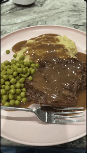 She didn’t grow the peas. TV dinner. NEVER!